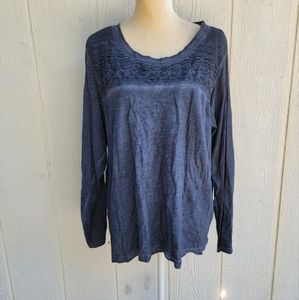 womens Caribbean joe crochet lace detail long sleeve gray top sz 1X